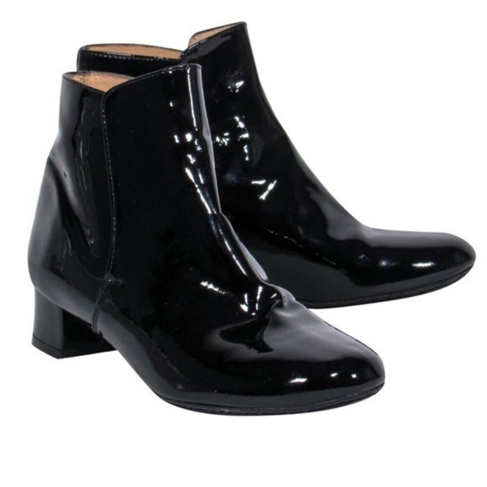 Robert Clergerie Patent Leather Low Block Heel Black Booties 41